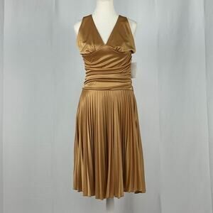 Ariella Gold Pleated Midi Homecoming Party Dress New Never Worn Size Large 12-14